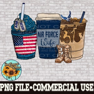 Air Force Wife Coffee PNG: Patriotic Sublimation Design (Digital Download)