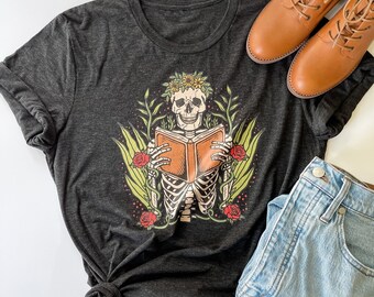 Skeleton Reader Tee | Bookish Tee | Bookish Shirt | Spooky Tee | Halloween Tee