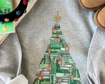 Book Tree Sweatshirt | Christmas Sweatshirt | Holiday Tee | Bookmas Sweatshirt | Bookish Sweatshirt