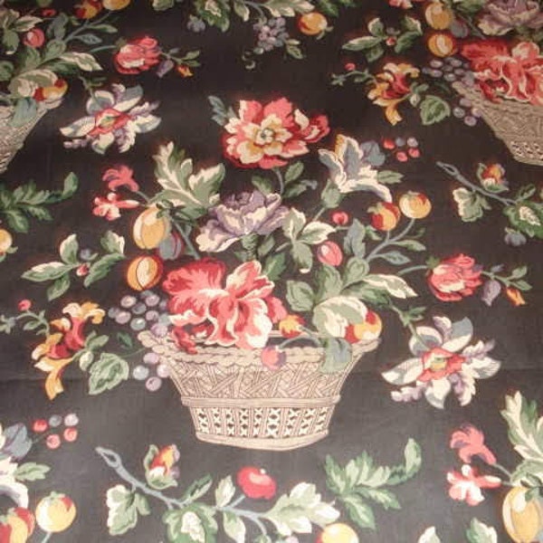 5 Yards - Vintage P/Kaufmann  Floral Basket Print on Black