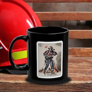 Taza El Bombero de la Loteria, Taza El Bombero, Taza Negra 11oz