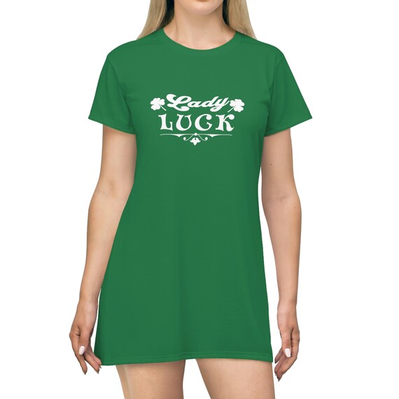 St Patrick's Day Lady Luck T-shirt Dress: Dark Green Polyester - Etsy