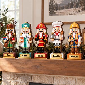 Personalisierter Nussknacker aus Holz mit Berufsmotiv, individueller Name als Nussknacker-Soldat, Weihnachtsgeschenk für die Familie, Weihnachtsdekoration