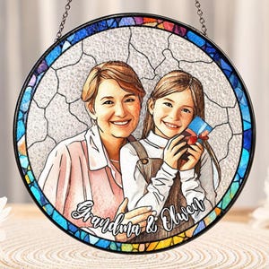 Personalized Portrait Stained Glass Mothers Day Gift For Mom, Mom Gift From Kids, Mom Birthday Gifts, Photo Glass Art Suncatcher