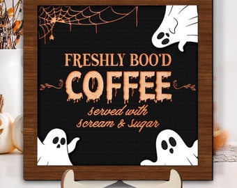 Halloween Coffee Bar Sign, Freshly Boo Coffee Sign, Halloween Coffee Bar, Halloween Decoration, Halloween Kitchen Sign, Funny Halloween Sign
