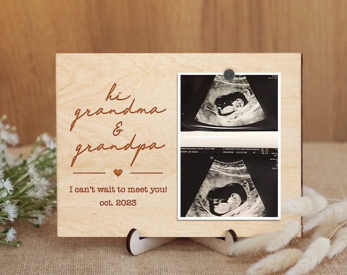 Hi Grandma and Grandpa Photo Ultrasound Frame, Baby Picture Frame, Custom Baby Sonogram Photo, Reveal Ideas For Pregnancy, New Grandma Gift