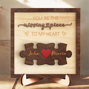 Valentine Puzzle Couples Name Sign, Personalized Romantic Valentine Gift for Him Her, Couple Home Decor,Puzzle Love Heart Keychain