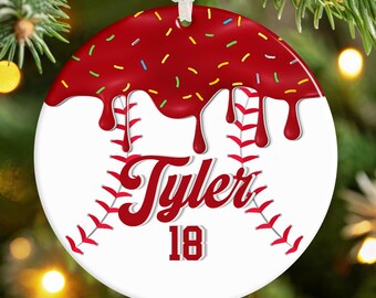 Custom Baseball Drip Baseball Ornament Ice Cream Ornament Sport Gift For Team, Kids, Gift For Baseball Lovers Gifts Christmas Ornament
