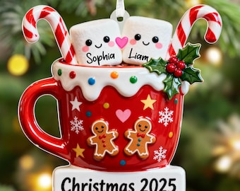 Personalized Hot Cocoa Couple Ornament 2025, Cute Marshmallow Couple Christmas Ornament, Custom Gift for Couples Keepsake, New Married Gift