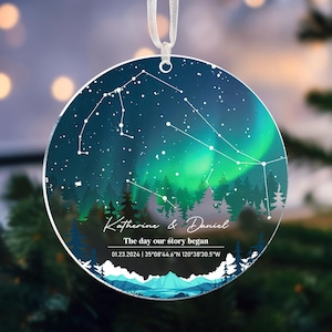 Ornement personnalisé de carte du ciel étoilé, ciel nocturne par date, ornement de carte céleste ciel nocturne, cadeau couple, ciel étoilé nuit, cadeau pour elle