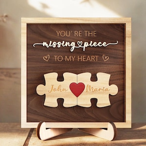 Puzzle Couples Name Sign, Personalized Romantic Gift for Him Her, Valentine Home Decor,Personalized Love Keepsake,Puzzle Love Heart Keychain