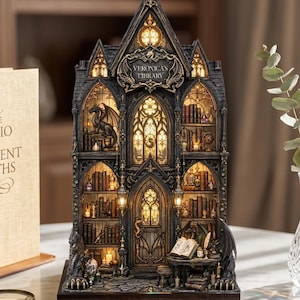 Fantasy Book Nook,Bookshelf Lamp for Library Decor,Book Lover Reader Gift,Bookend with Candle,Dragon Book Insert,Bookish,Reading Nook Light