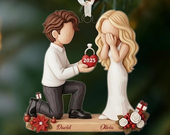 Ornamento natalizio personalizzato per proposta di matrimonio di coppia, primo Natale di fidanzamento, lei ha detto sì, regalo di Natale per matrimonio, regalo di fidanzamento per coppie