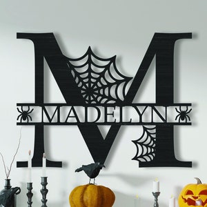 Letrero de letras de Halloween personalizado, letrero de nombre de madera para decoración de pared, monograma de letra de apellido espeluznante, letrero con nombre de familia, decoración del hogar de otoño