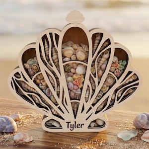 Spersonalizowana ramka do ekspozycji muszelek, pudełko na pamiątki z plaży, pudełko z morskim szkłem, dekoracja domu w stylu nadmorskim, prezent z motywem oceanicznym, prezent dla miłośnika plaży
