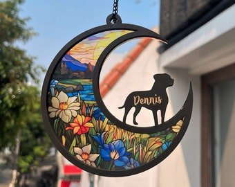 Loss Dog Memorial Suncatcher Custom Dog Name Remembrance Gifts Pet Sympathy Light Catcher for Pet Lovers Dog Mom Window Decoration