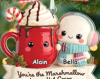 Personalized Marshmallow Hot Cocoa Ornament, Couple Christmas Ornament, Hot Chocolate Couple Keepsake, New Married Gift, Together Ornaments