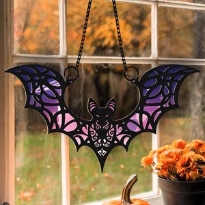 Apanhador de Sol Personalizado em Formato de Morcego Gótico, Enfeite de Morcego para o Halloween, Decoração Assustadora de Morcego para o Halloween, Pendurado em Acrílico para Janela, Presente para Amantes de Morcegos