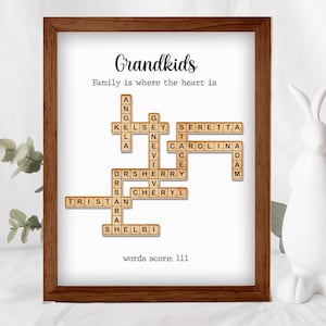 Personalized Scrabble Puzzle Sign, Grandkids Crossword Scrabble Wooden Sign, Custom Family Name, Grandparents Christmas Gift, Crossword Game