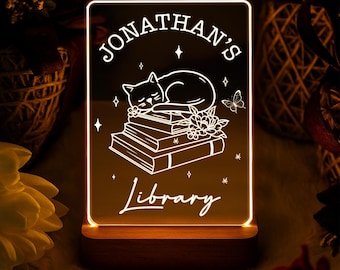 Personalized Library Night Light, Custom Book Lover Night Light, Book Nook Decor, Reading Room Lamp, Bookish Bookshelf Light, Librarian Gift