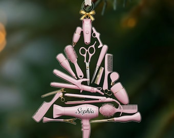 Hair Stylist Christmas Ornament, Custom Name Hairstylist Ornament, Salon Tools Tree Decor, Hairdresser Xmas Gift, Christmas Gift for Her