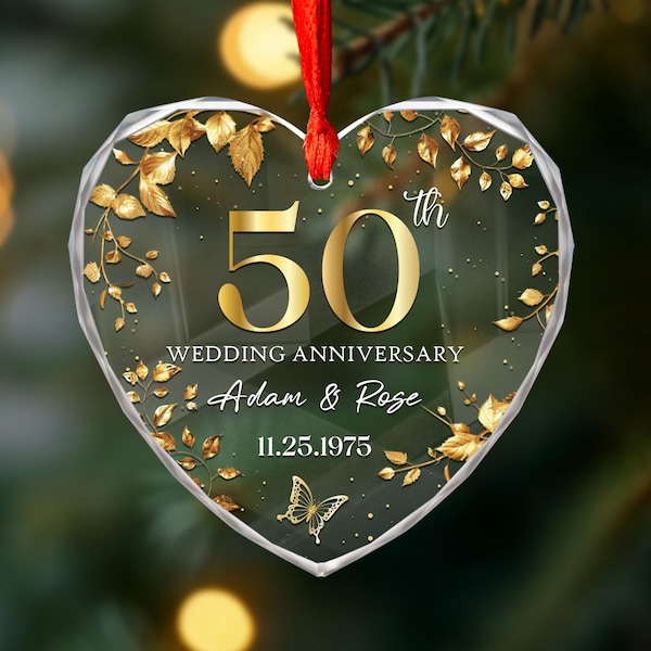 Golden 50th Anniversary Gift, Gold Anniversary Glass Ornament, 50 Years Anniversary Gifts For Parents, Wedding Gifts, Gift for Husband Wife