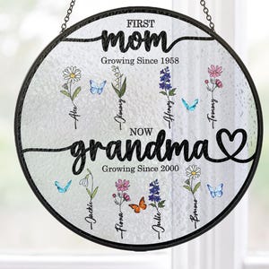 Aangepaste eerste moeder nu oma tuin glas-in-lood suncatcher, oma tuin suncatcher, Moederdag suncatcher, cadeau voor oma, oma cadeau