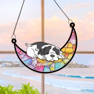 Cat Memorial Suncatcher Sleeping Cat on Moon Loss of Pet Sympathy Gift Handmade Name Cat Ornament Cat Lovers Gifts Cat Passing Remembrance image 7