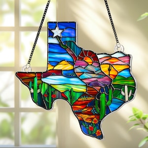 Texas kaart acryl Suncatcher venster hangend, Northern Mockingbird en Bluebonnet Home Decor, Texas decoratie, Texas cadeau, souvenir minnaar cadeau