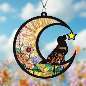 Attrape-soleil pour chien personnalisé avec nom et date, attrape-soleil commémoratif de chien couple personnalisé, cadeau commémoratif de chien, cadeau de perte de chiot, en souvenir d'amour