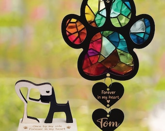 Dog Memorial Suncatcher, Loss of Pet Sympathy Gift, Dog Memorial Ornament, Rainbow Bridge Cat Pet, Dog Remembrance Window Hanging
