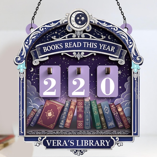 Spersonalizowany licznik przeczytanych książek, licznik przeczytanych książek w tym roku, miłośnik książek, licznik czytelniczy w bibliotece, dekoracja półki na książki, prezent dla czytelnika, licznik książek, podpórka do książek