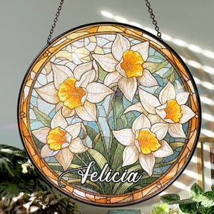 Custom Birth Month Flower Stained Glass Suncatcher Window Hanging, Birth Flower Gift, Mothers Day Gift For Mom, Birthday Gift For Besties