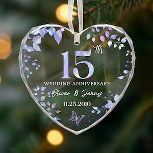 Personalized 15th Wedding Anniversary Gift, Crystal 15th Anniversary Glass Ornament, Gift for Parents Husband Wife, 15 Years Married Gift