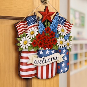 Fourth of July Front Door Decor, 4th Of July Wreath, Patriotic Wreath, Patriotic Door Sign, Door Hanger, USA Independence Day, American Flag