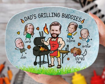 Assiette à griller pour papa, cadeau de fête des pères offert par des enfants Assiette à griller personnalisée, cadeau pour famille, assiette à griller avec noms d'enfants, cadeau barbecue pour papa