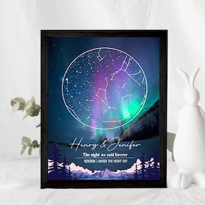 Cornice mappa stellare con costellazione personalizzata, mappa stellare per data, cornice cielo notturno, regalo anniversario matrimonio, regalo fidanzamento, regalo di coppia, regalo di San Valentino