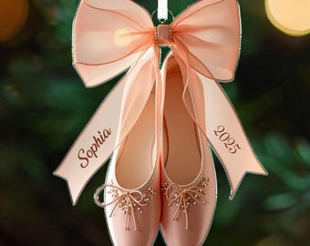 Personalized Ballet Shoes Christmas Ornament,Pink Shoe Acrylic Tree Hanging,Dancer Gift,Elegant Ballerina Holiday Decor,Gift For Teens Girls