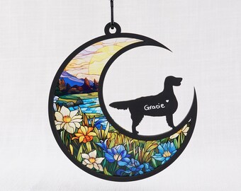 Personalize English Setter Memorial Suncatcher, Gift for Dog Lovers, Remembrance Pet Passed Away, Dog on Moon Light Catcher, Car Decor