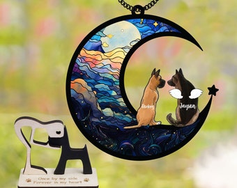 Attrape-soleil commémoratif pour 2 chiens, ornement du souvenir de la perte d'un chien, cadeau de sympathie pour la perte d'un chat, vitrail pour maman de chien, cadeaux en cas de perte d'un animal de compagnie, pont arc-en-ciel