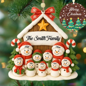 Custom Snowman Family Christmas Ornament,Snowman Ornament,Family Ornament,Christmas Tree Decor,Holiday Keepsake,Gift for Papa Nana Mom Dad