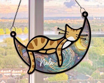 Sleeping Cat on Moon Cat Memorial Suncatcher Loss of Pet Sympathy Gift Acrylic Ornament Cat Lovers Gifts Cat Passing Remembrance Cat Lover