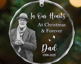 Custom Photo Memorial Ornament,Dad Remembrance Christmas Ornament,Mom Loss Sympathy Gift,In Loving Memory Glass Ornament,Loss of Father Gift