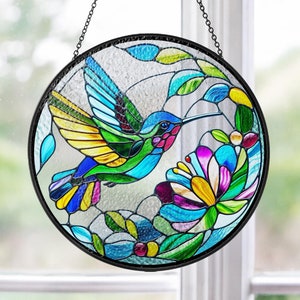 Stained Glass Hummingbird Suncatcher, Stained Glass, Hummingbird, Hummingbird Suncatcher Hummingbird Stained Glass Window Hangings, Mom Gift