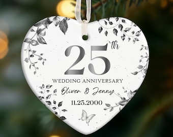 Personalized Silver 25th Anniversary Gift, 25th Wedding Anniversary Ceramic Ornament, 25th Wedding Anniversary Keepsake Gift for Parents