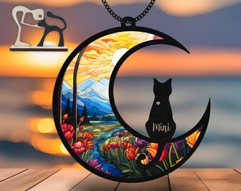 10'' Cat Memorial Suncatcher, Loss of Pet Sympathy Gift, Custom Cat Name Remembrance Ornament, Pet Passing Away Decor for Cat Mom