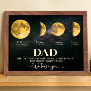 Personalized Dad Moons Phase Frame with Kids Names, The Day You Became My Dad Gift, Moons Phase Frame, Father&#39;s Day Gift, Gift for Daddy