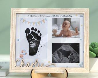 Baby Handabdruck Fußabdruck Fotorahmen Kit mit Stempelkissen, Neugeborenen Andenken, Baby Shower Geschenk, neue Eltern, Baby Foto, neues Baby Geschenk, Kinderzimmer Dekor