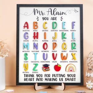 Personalized Teacher Appreciation Sign, Personalized Teacher ABC Sign, Kindergarten Teacher Gift, End of Year Teacher Gift,Teacher Name Gift
