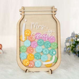 Pot de récompense smiley, cadeau personnalisé pour enseignant, décoration colorée pour la salle de classe, cadeau de rentrée des classes, prénom personnalisé pour enfant, enseignant